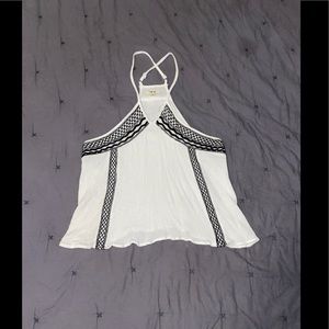 White tank top with black embroidery